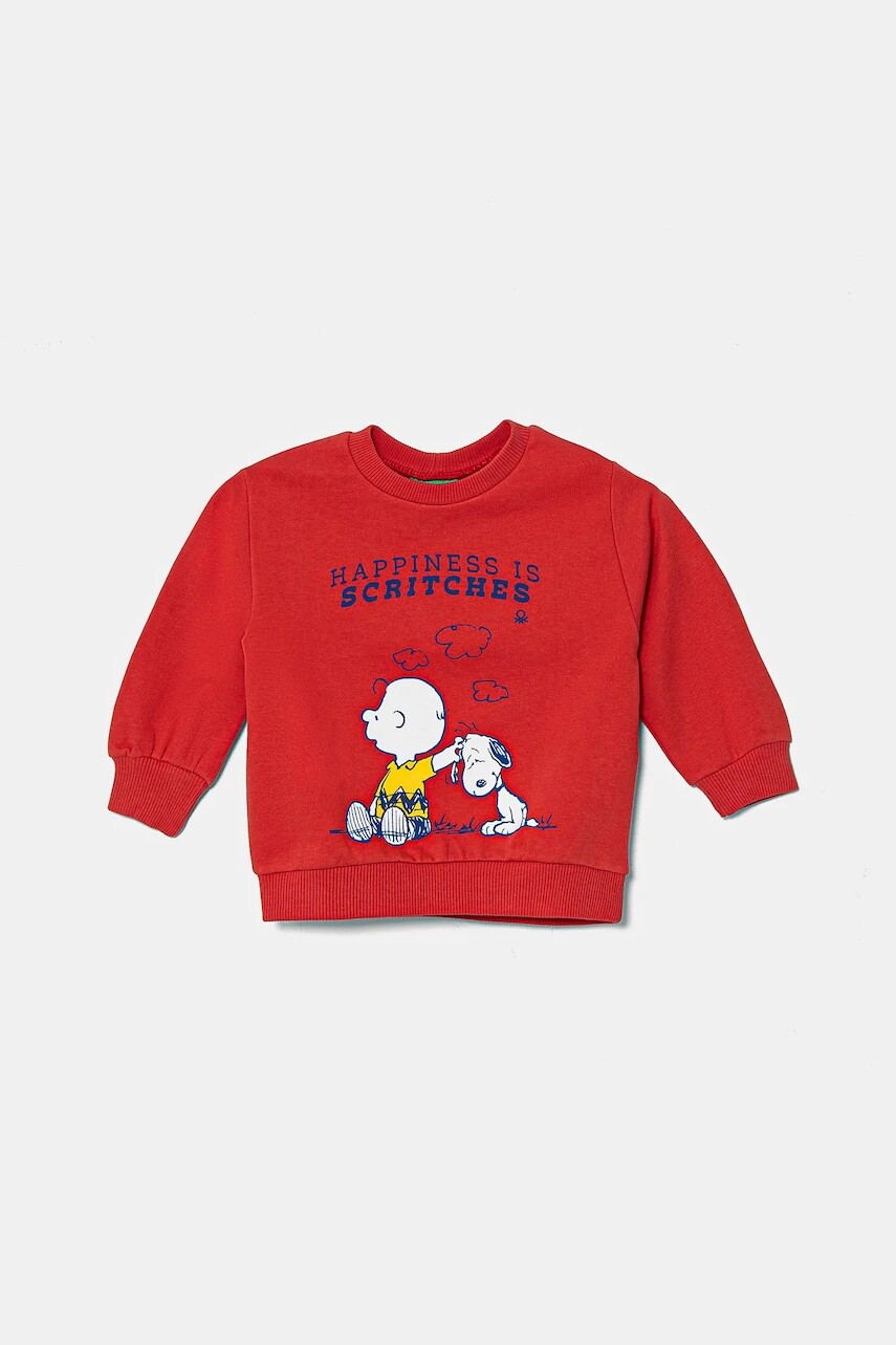 Detská bavlnená mikina United Colors of Benetton x Snoopy červená farba, s potlačou, 3PQMG10IA