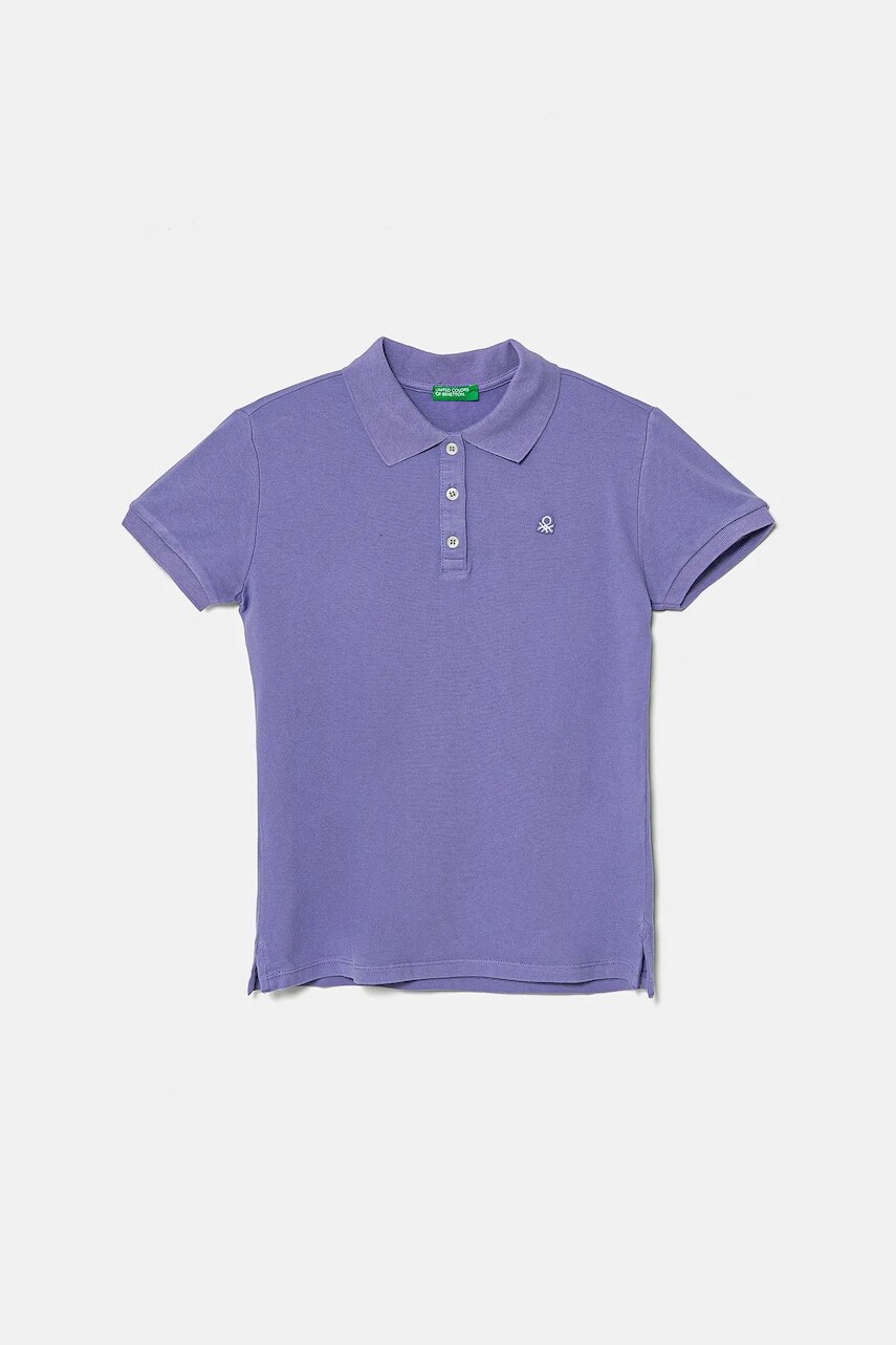Detské tričko United Colors of Benetton fialová farba, s golierom, 3WG9C300O