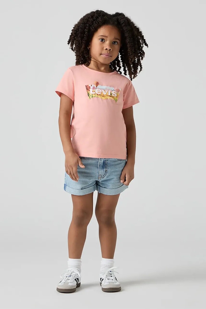 Detské rifľové krátke nohavice Levi's MINI MOM SHORT W EMBROIDER s potlačou, nastaviteľný pás 3EM218
