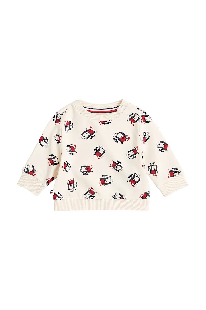 Bavlnená mikina pre bábätká Tommy Hilfiger béžová farba, vzorovaná, KN0KN02029