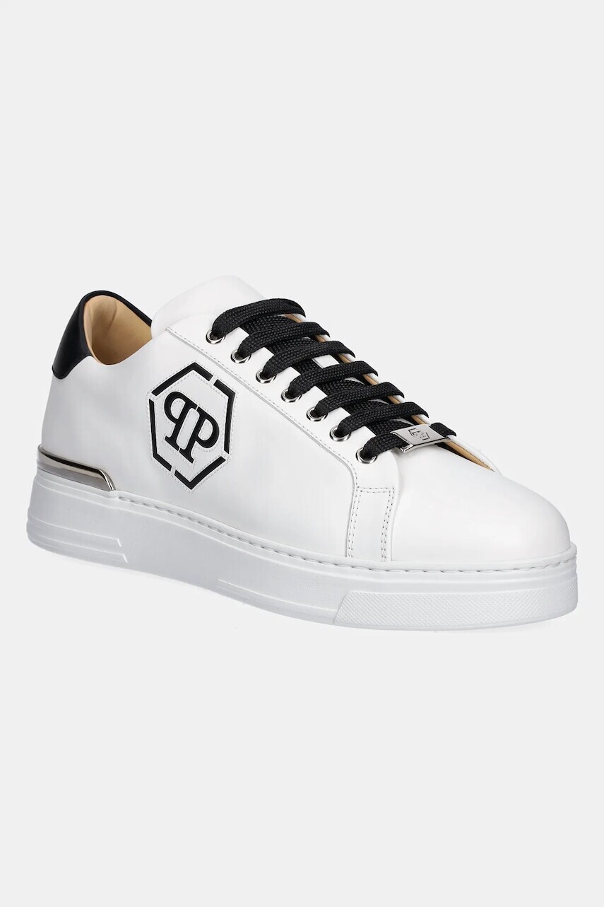 Kožené tenisky Philipp Plein Nappa Lo-Top Hexagon biela farba, USC0692 PLE075N 02