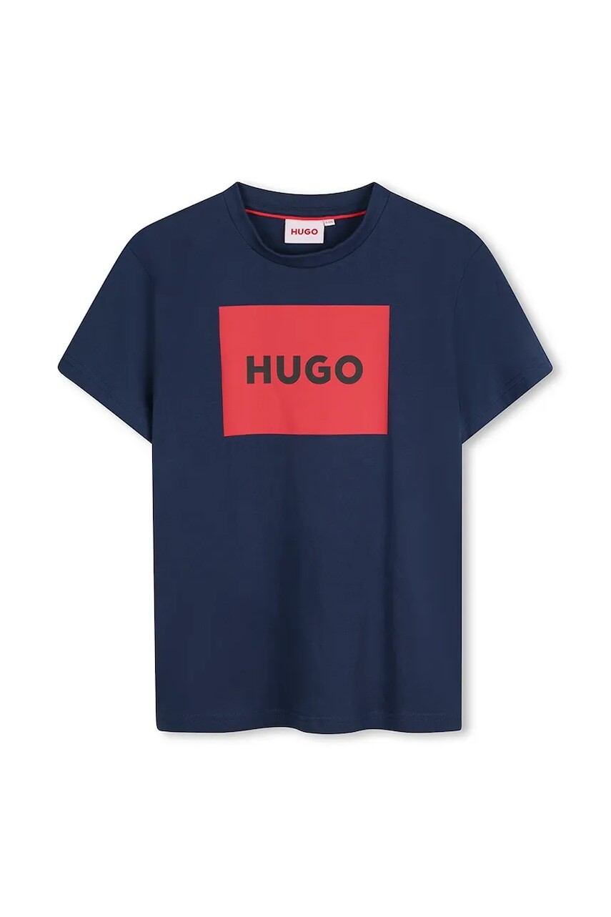 Detské bavlnené tričko HUGO tmavomodrá farba, s potlačou, G00334