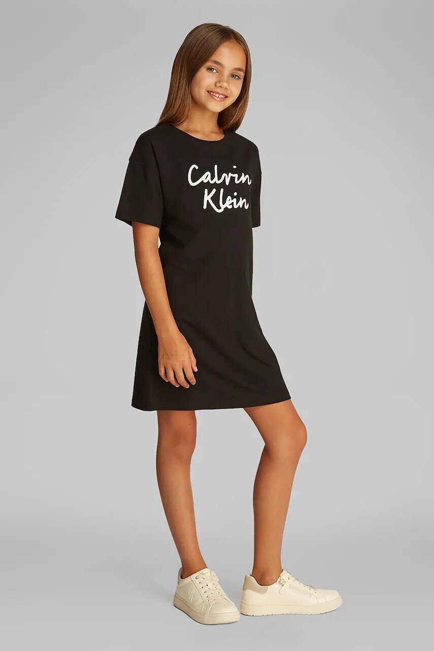 Dievčenské šaty Calvin Klein Jeans čierna farba, mini, rovný strih, IG0IG02912