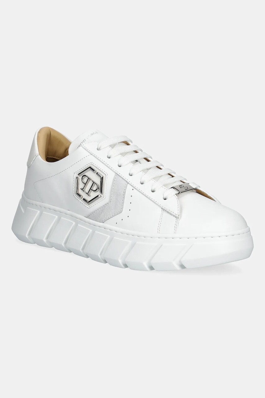 Kožené tenisky Philipp Plein Nappa Lo-Top Hexagon biela farba, USC0698 PLE075N 01