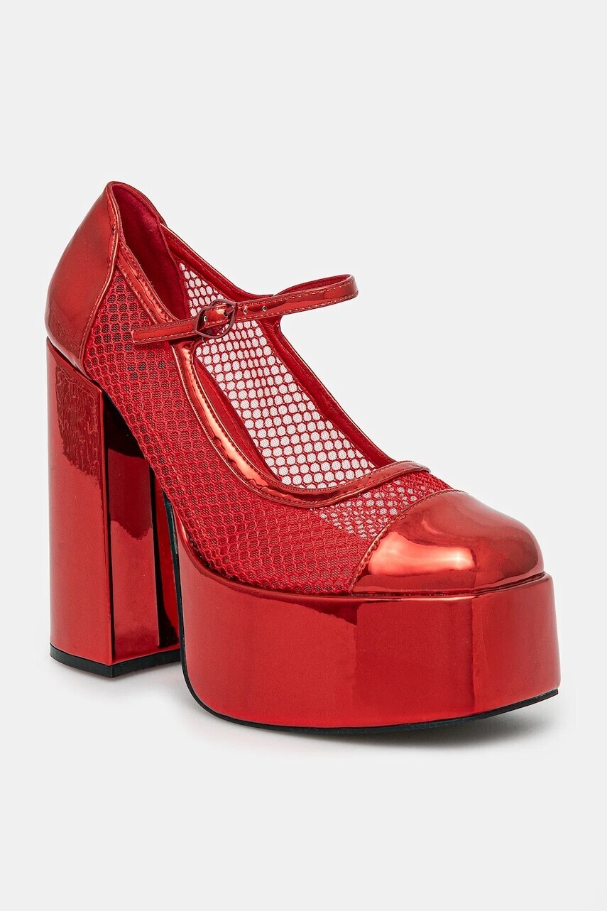 Lodičky Koi Footwear x Rocky Horror Show Regular Frankie Fan Fishnet červená farba, na podpätku, Regular Frankie Fan Fishnet