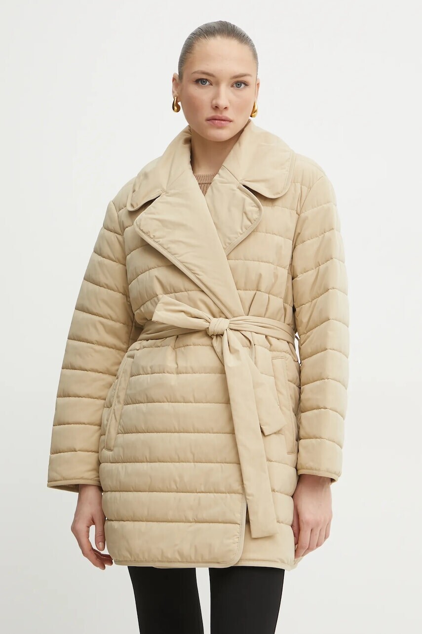 Bunda BOSS béžová farba, prechodná, oversize, 50535340