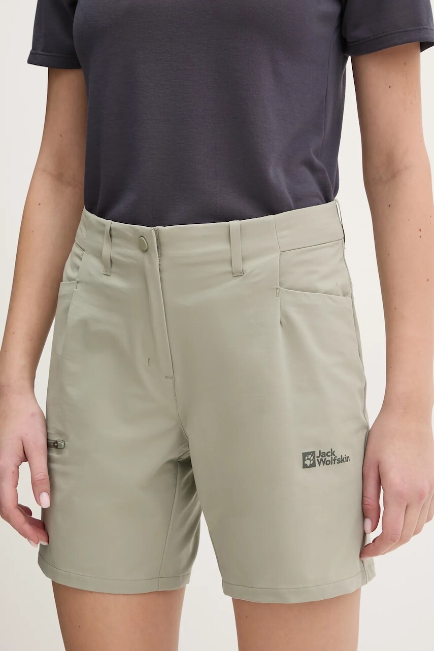 Turistické šortky Jack Wolfskin Prelight Stride zelená farba, jednofarebné, vysoký pás, A63785