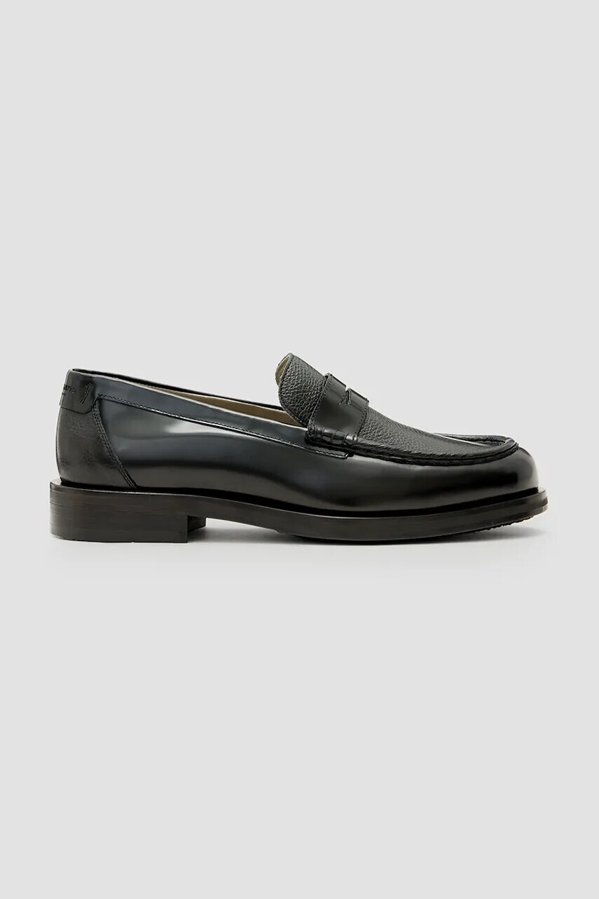 Kožené mokasíny AllSaints Bloom Loafer pánske, čierna farba, M021FC
