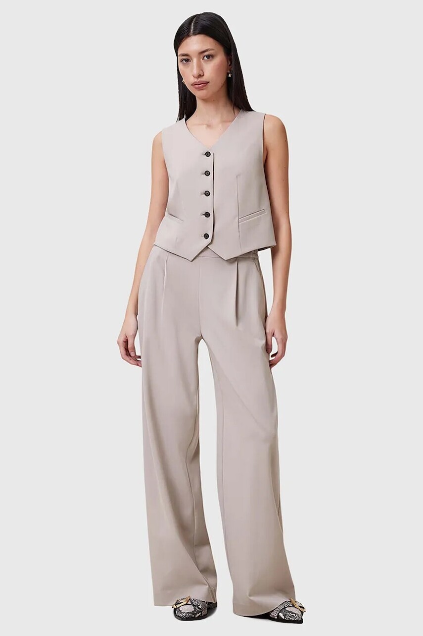 Nohavice AllSaints ALEIDA dámske, béžová farba, široké, stredne vysoký pás, W037QC