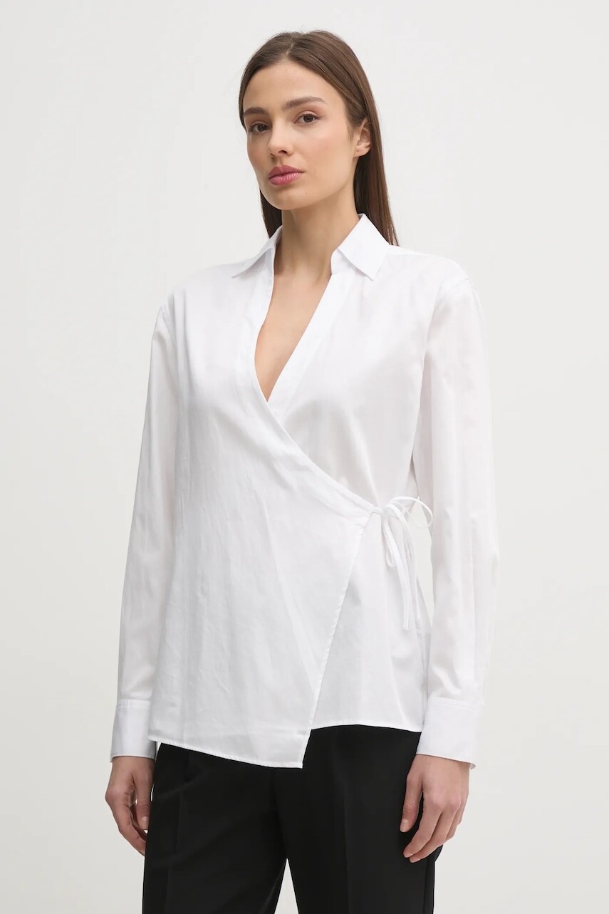 Bavlnená košeľa Calvin Klein dámska, biela farba, voľný strih, s klasickým golierom, K20K208226