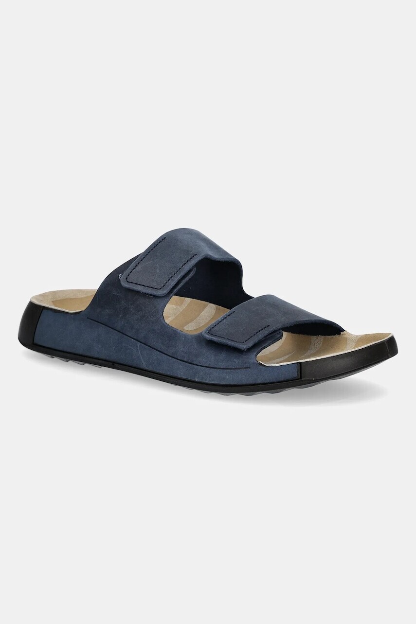 Nubukové šľapky Ecco Cozmo 2-Strap pánske, tmavomodrá farba, 500904-02038