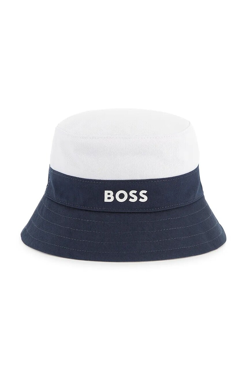 Bavlnená obojstranná detská čiapka BOSS tmavomodrá farba, bavlnený, J51698