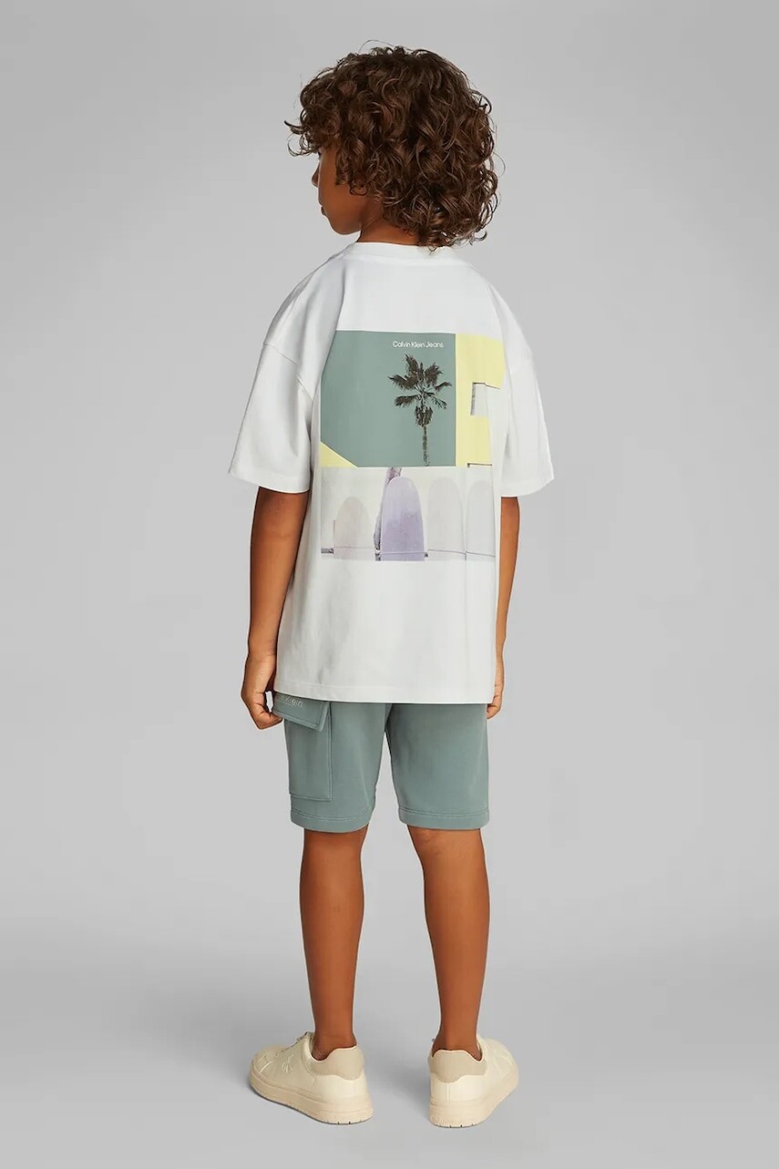 Detské bavlnené tričko Calvin Klein Jeans biela farba, jednofarebné, IB0IB02449