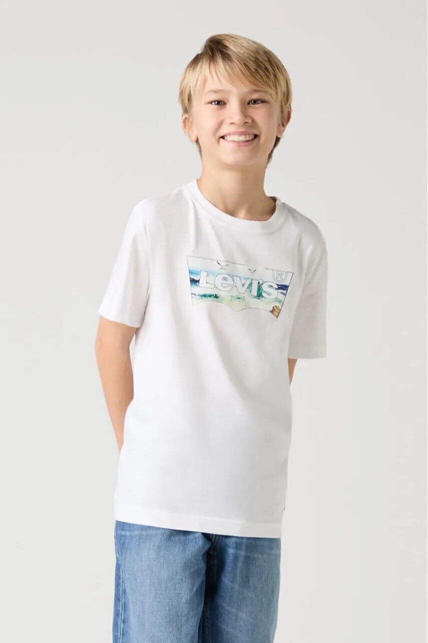 Detské tričko Levi's CRASHING WAVES BATWING TEE biela farba, s potlačou, 9EM650
