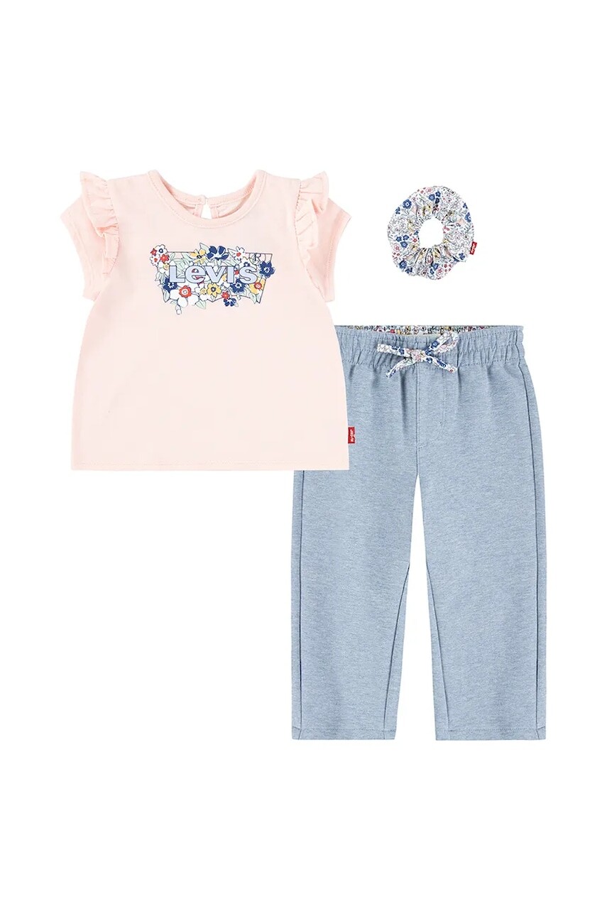 Sada pre bábätká Levi's RUFFLE SHLDR TOP & PANT SE ružová farba, 1EM645