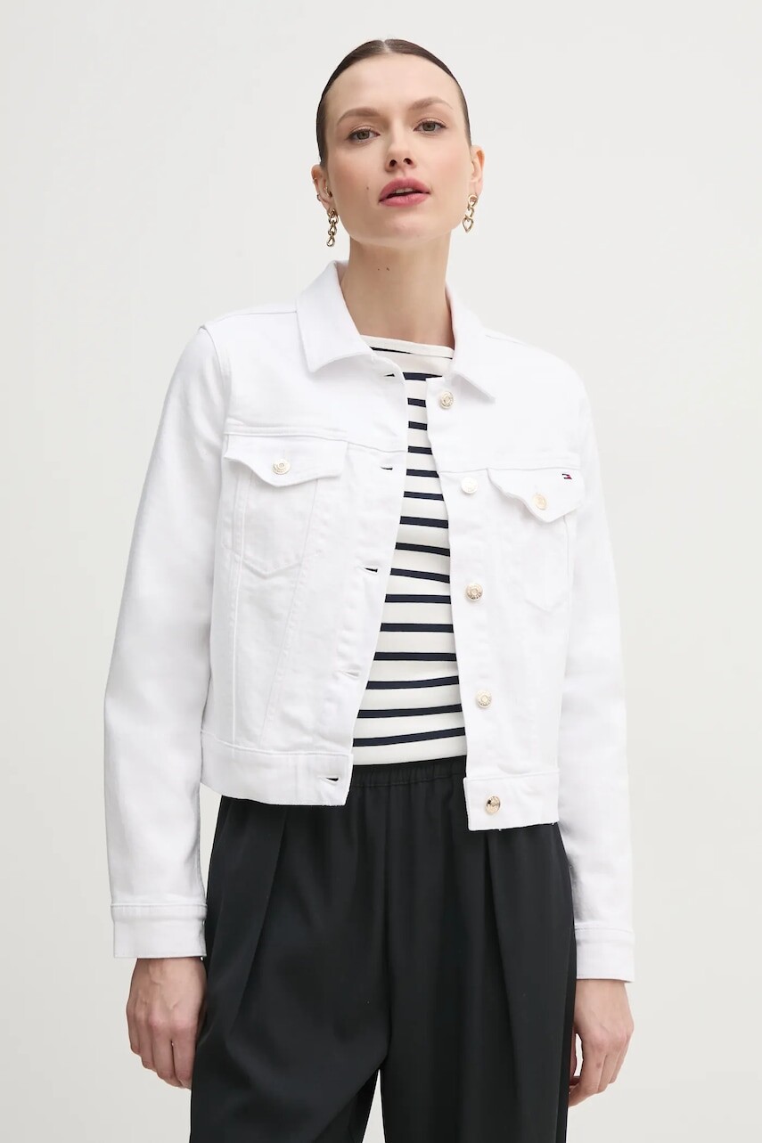 Bunda Tommy Hilfiger biela farba, prechodná, WW0WW44374