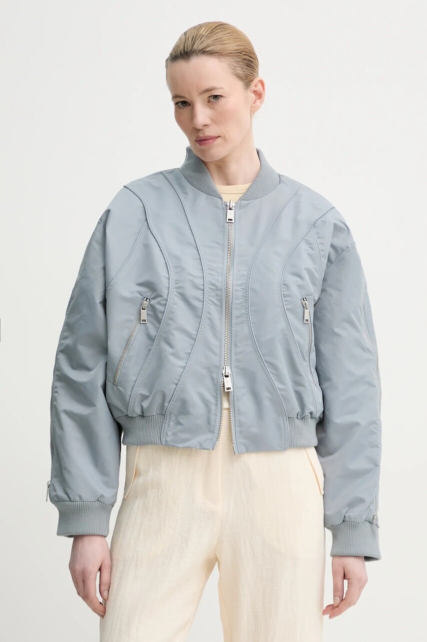 Bunda Gestuz šedá farba, prechodná, oversize, 10909924