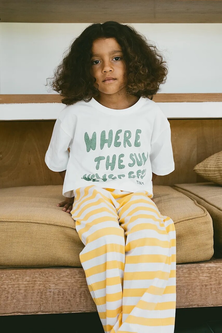 Detské bavlnené tričko Tinycottons THE SUN GRAPHIC CROP TEE béžová farba, SS25-092