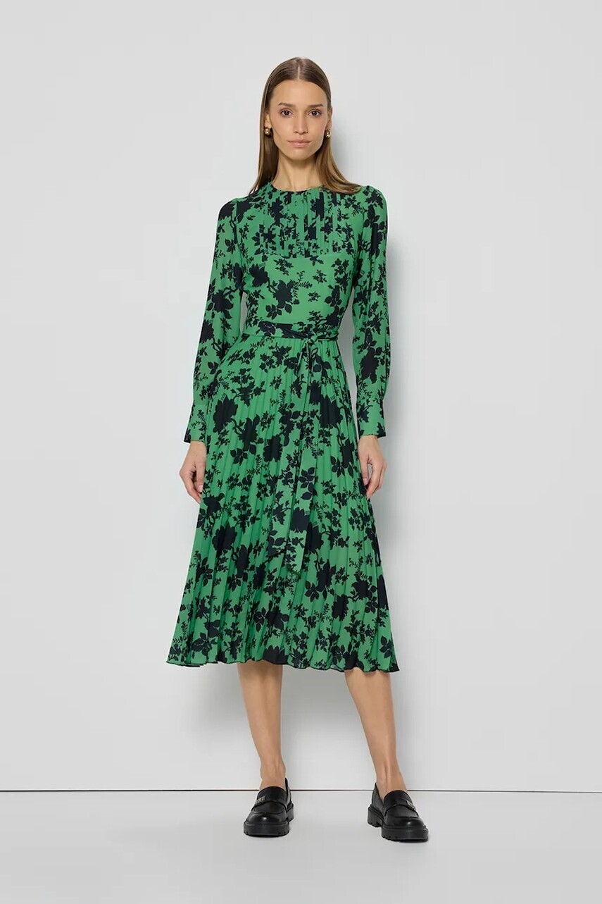 Šaty Bizuu NYLA zelená farba, midi, áčkový strih, NYLA ACUTO MULTIKOLOR