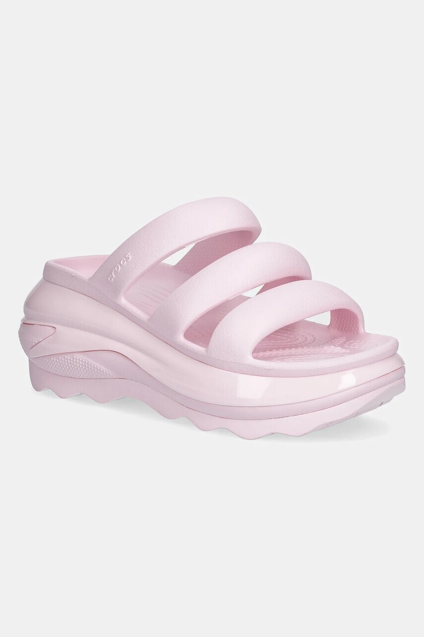 Šľapky Crocs Mega Crush Tripe Strap dámske, ružová farba, na platforme, 209842.6ZW