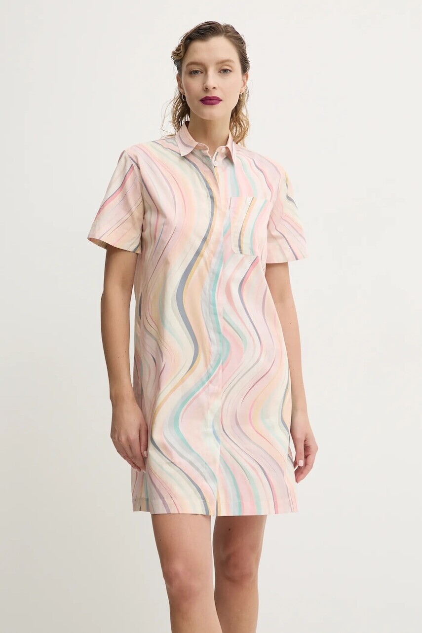 Bavlnené šaty PS Paul Smith béžová farba, mini, rovný strih, W2R.649D.P31281