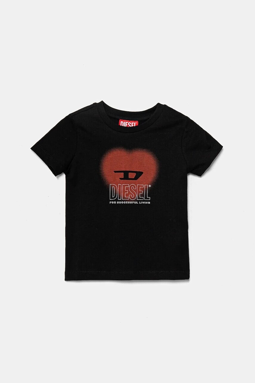 Detské bavlnené tričko Diesel TCUORE T-SHIRT čierna farba, J02233