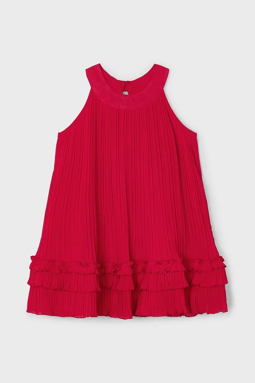 Dievčenské šaty Mayoral červená farba, mini, áčkový strih, 3915