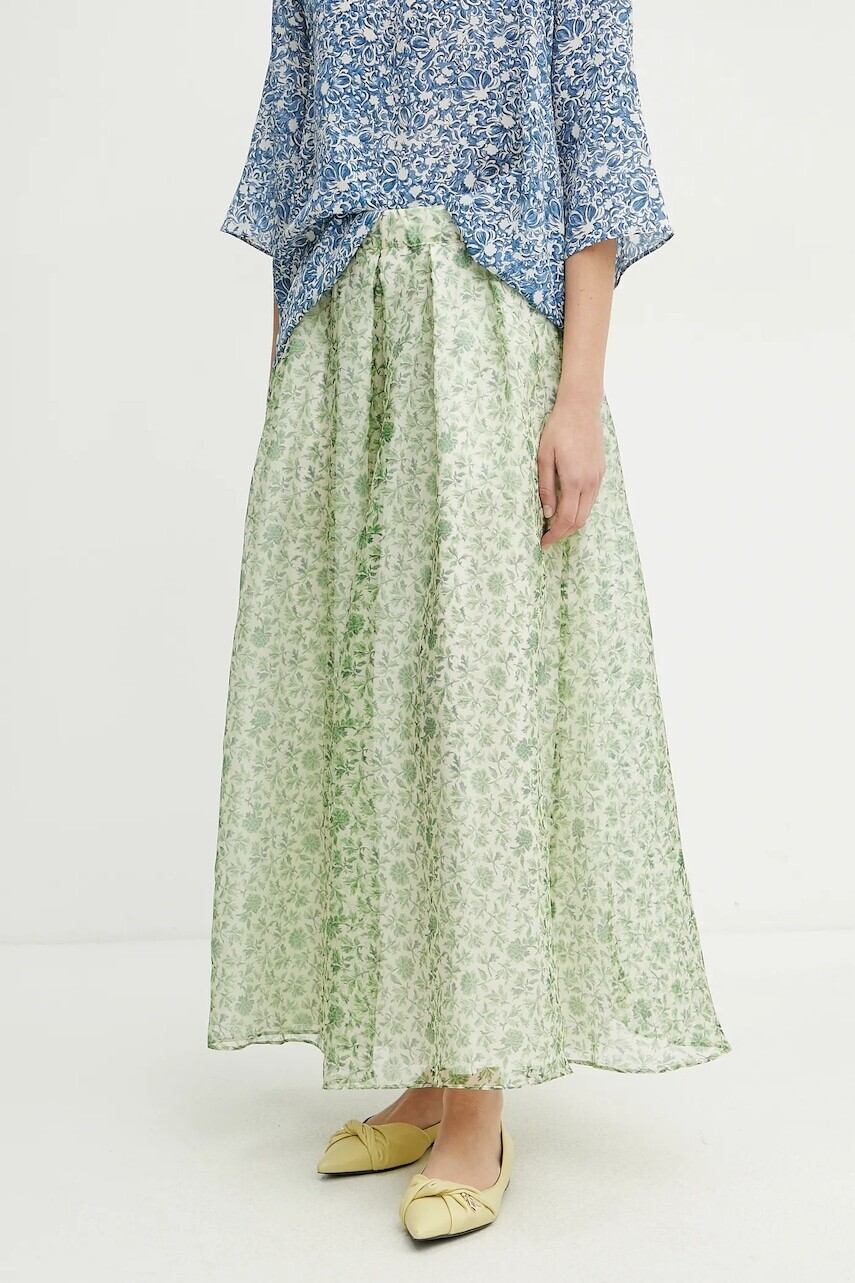 Hodvábna sukňa Weekend Max Mara zelená farba, midi, áčkový strih, 2515101072600