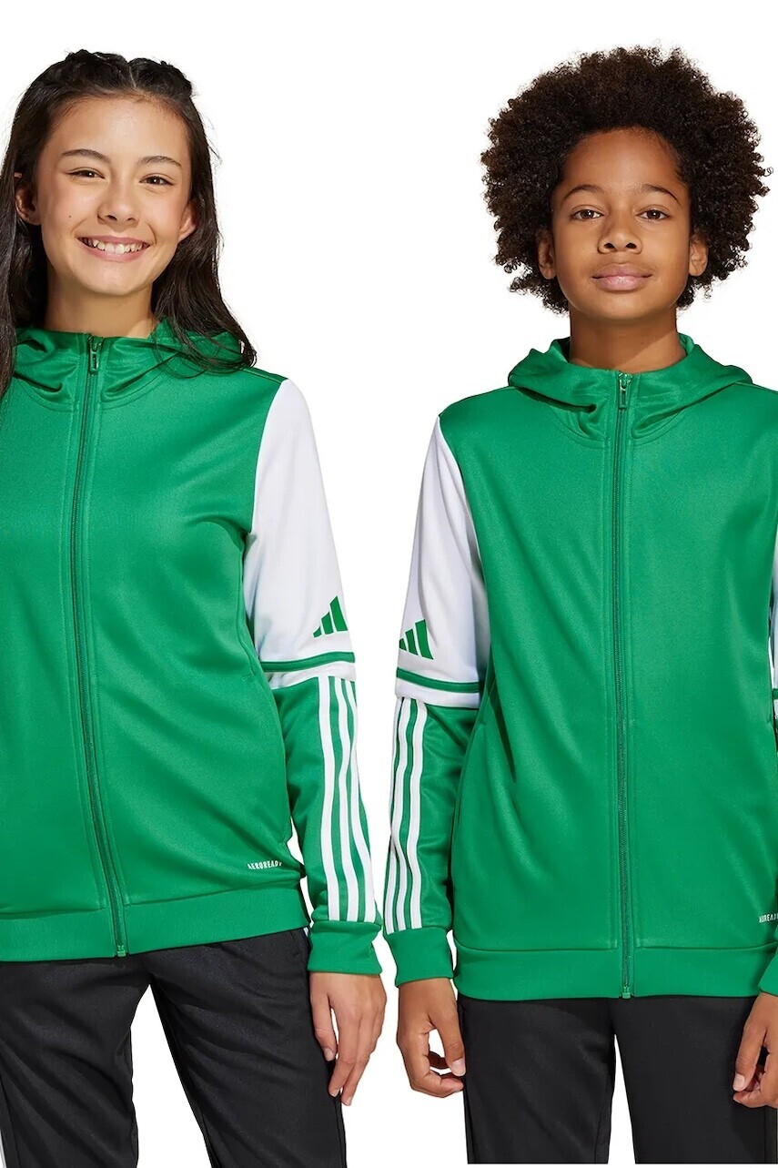 Detská mikina adidas Performance zelená farba, s kapucňou, vzorovaná, JP3163