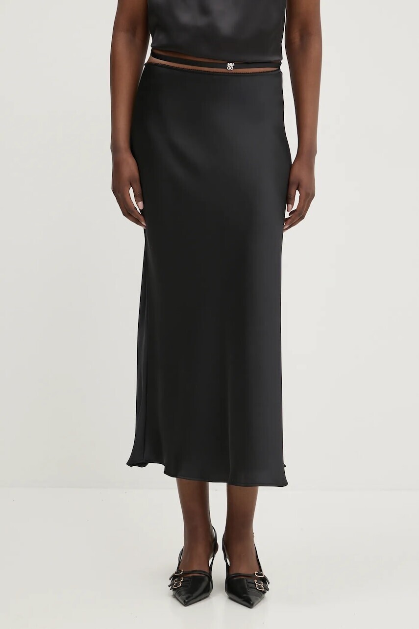 Sukňa HUGO čierna farba, mini, rovný strih, 50536435