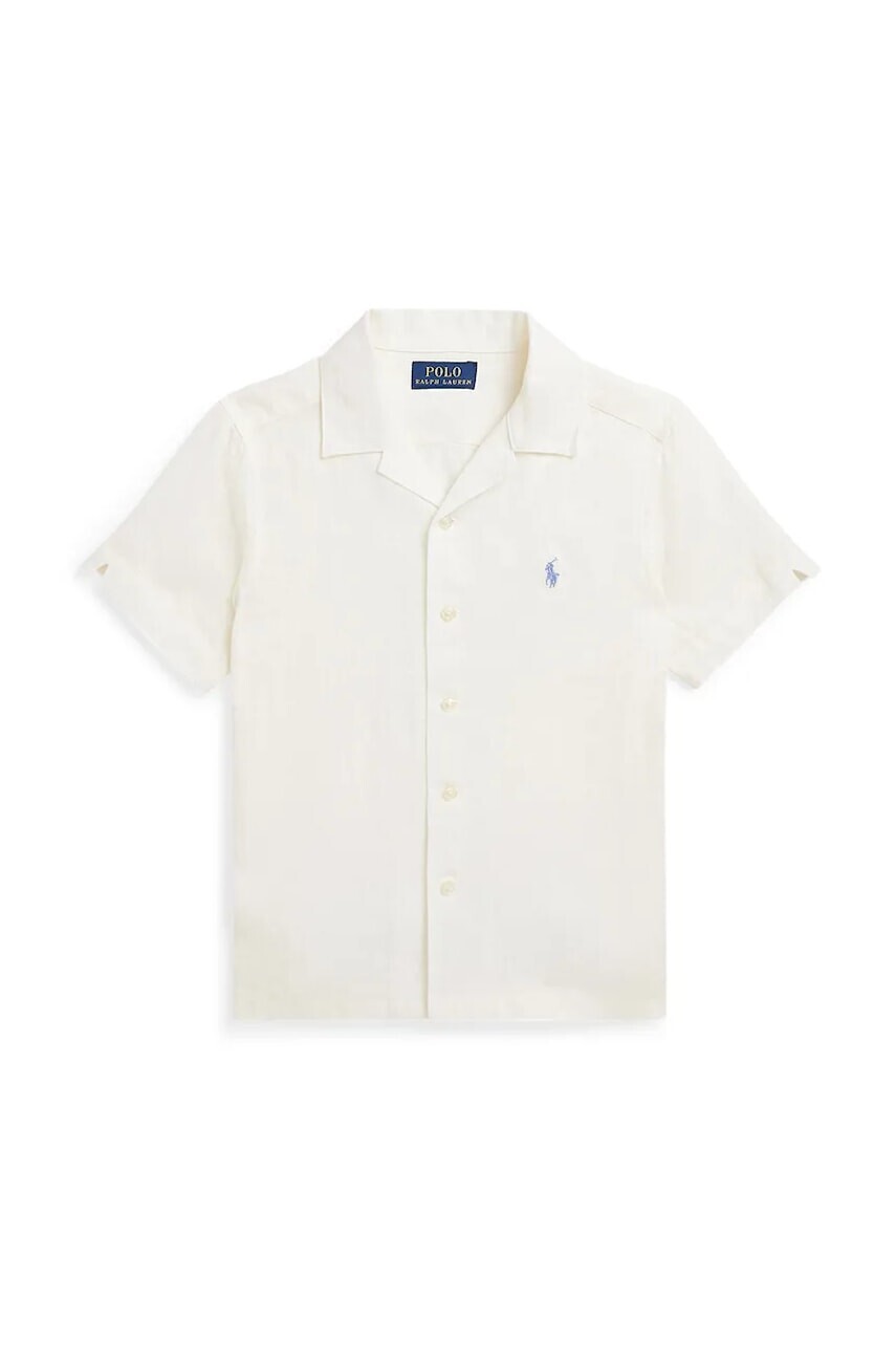 Detská ľanová košeľa Polo Ralph Lauren biela farba, 322964585001