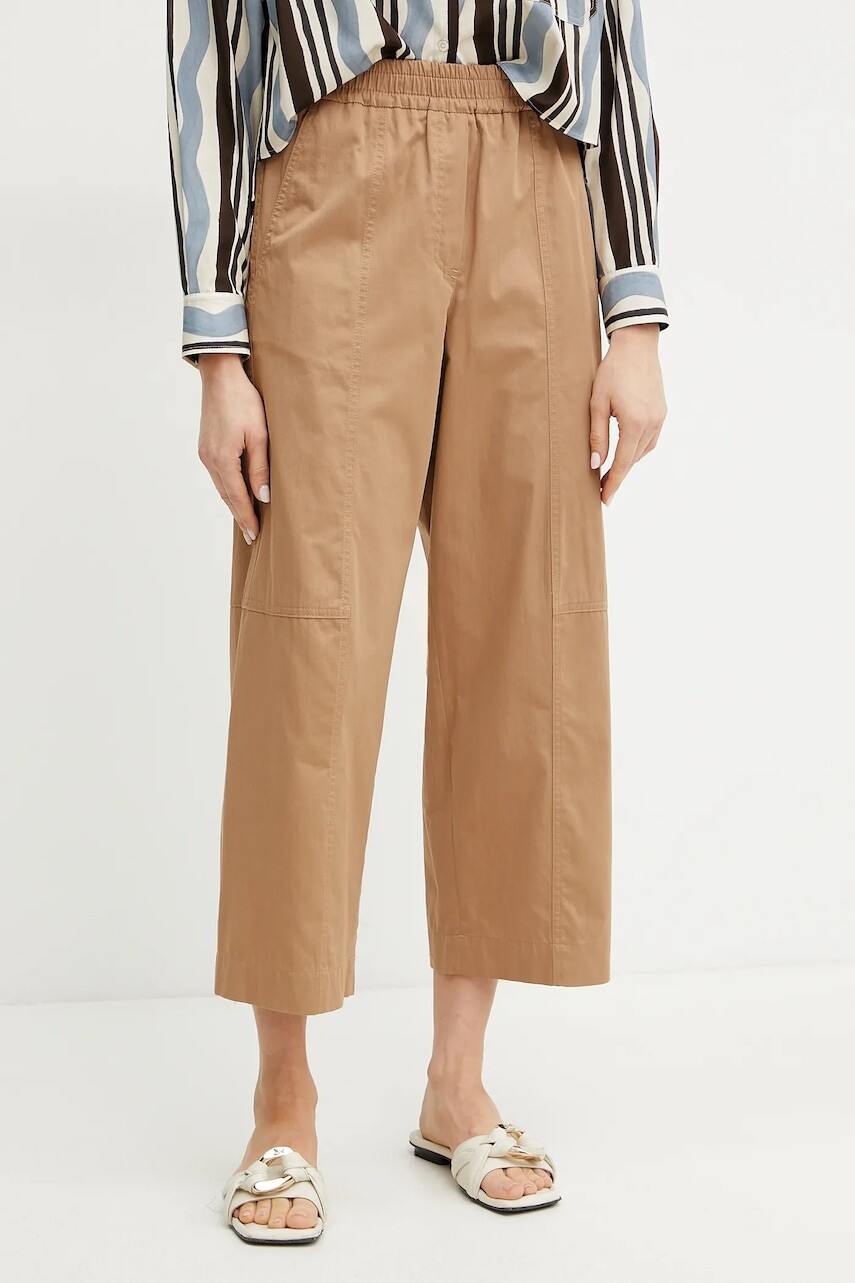 Bavlnené nohavice Weekend Max Mara dámske, béžová farba, rovné, vysoký pás, 2515131092600