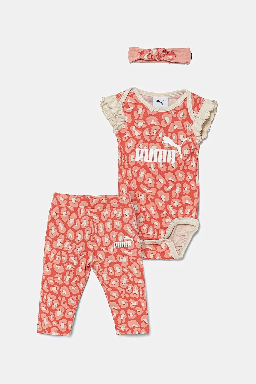 Detská bavlnená súprava Puma MINICATS ESS ANIMAL Newborn 3-Piece Set ružová farba, 686291