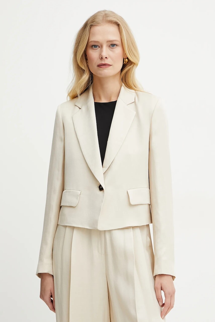 Sako s prímesou ľanu Marella Emme by Marella béžová farba, jednoradové, jednofarebné, 2515041121200