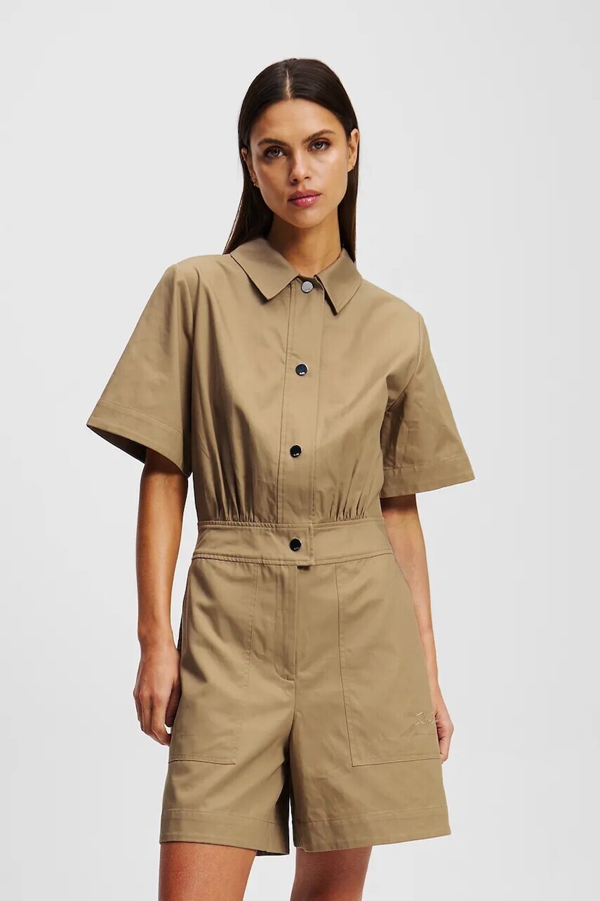 Overal Karl Lagerfeld hnedá farba, s golierom, A2W13013