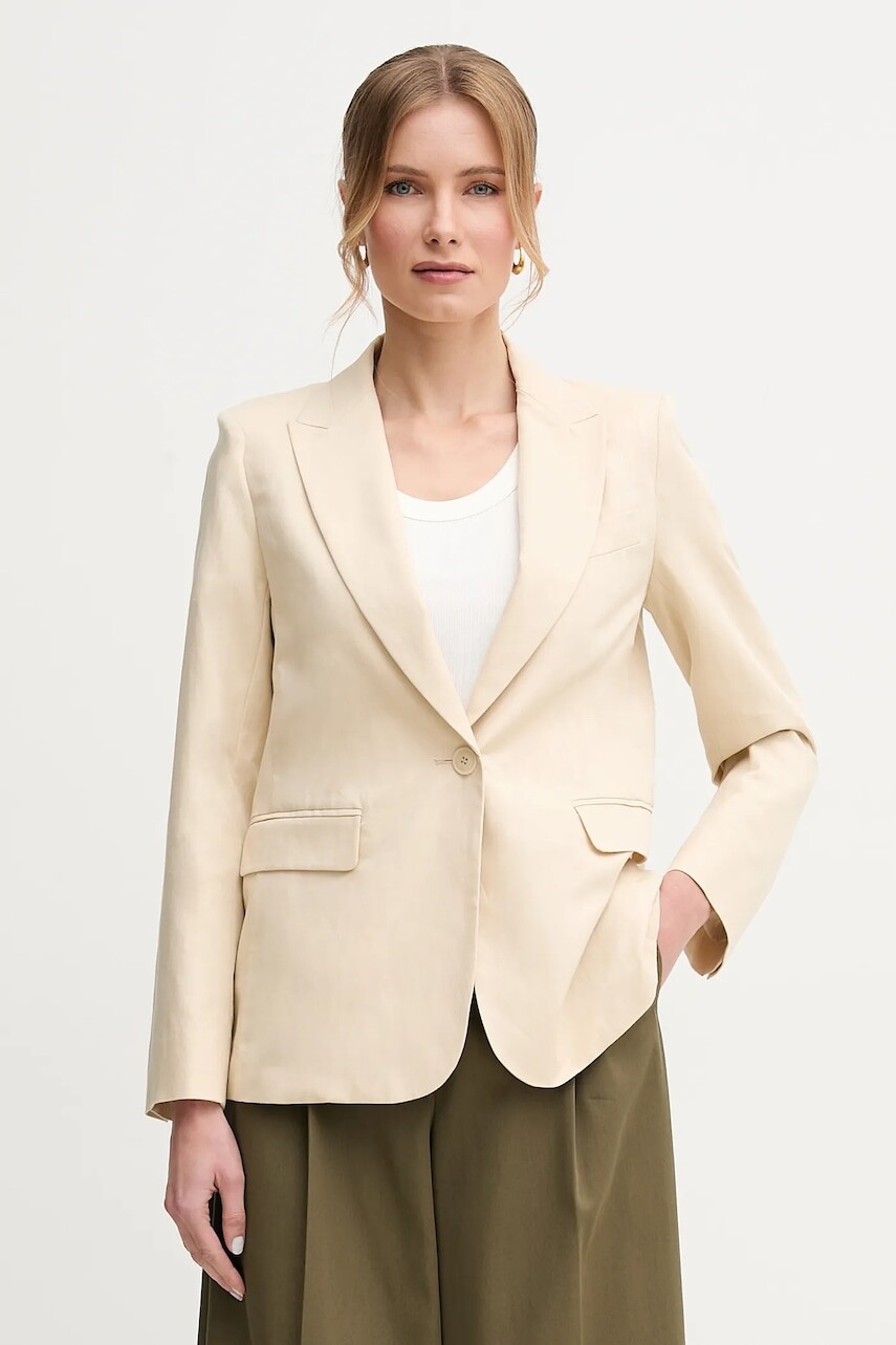Sako s prímesou ľanu Weekend Max Mara béžová farba, jednoradové, jednofarebné, 2515041062600