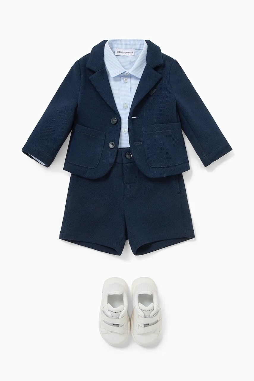 Krátke nohavice pre bábätká Emporio Armani tmavomodrá farba, nastaviteľný pás EB000351 AF13017