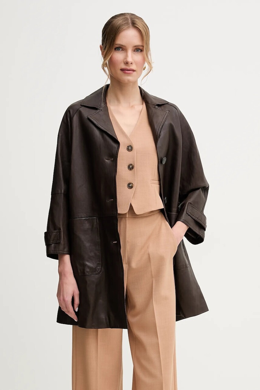 Kabát Weekend Max Mara dámsky, hnedá farba, prechodný, 2515471011600