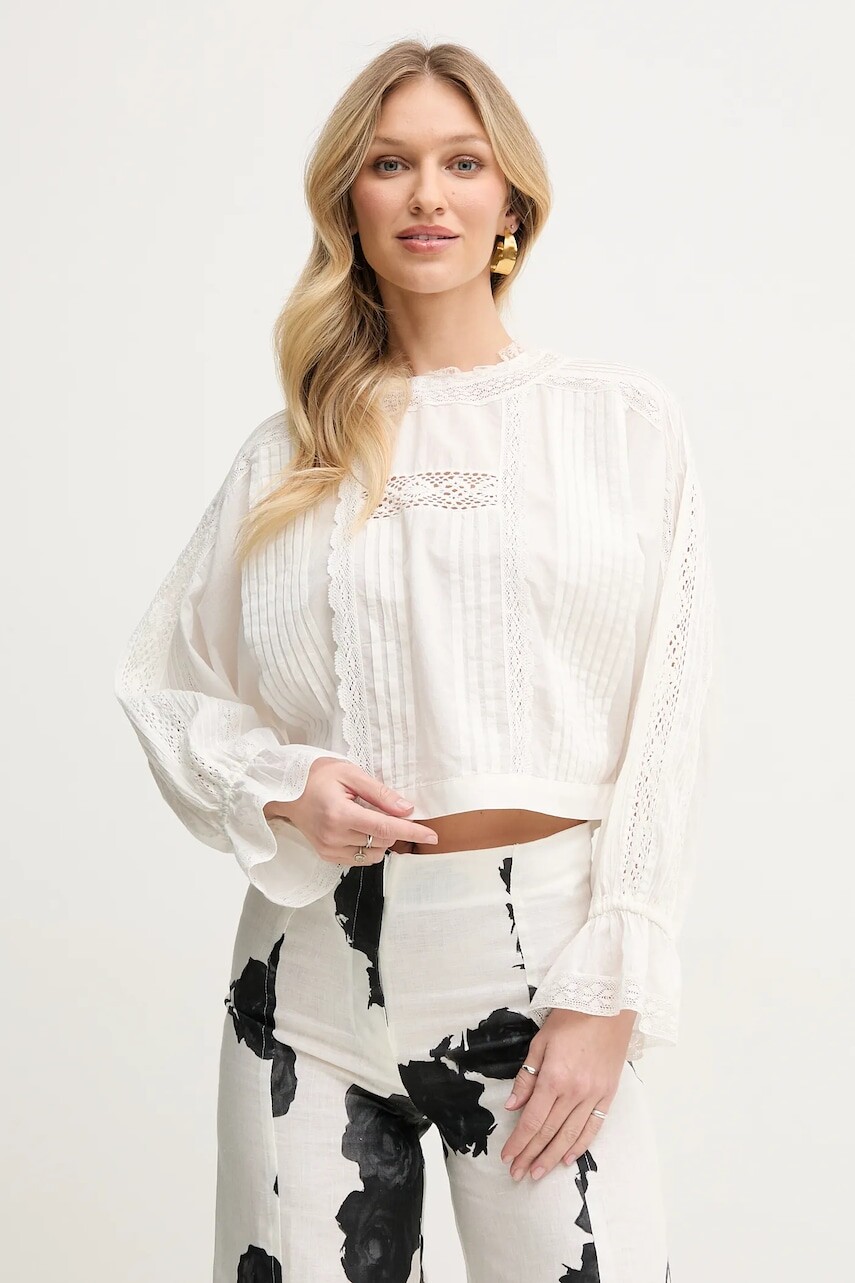 Bavlnená blúzka Twinset dámska, biela farba, s nášivkou, 251TP2381