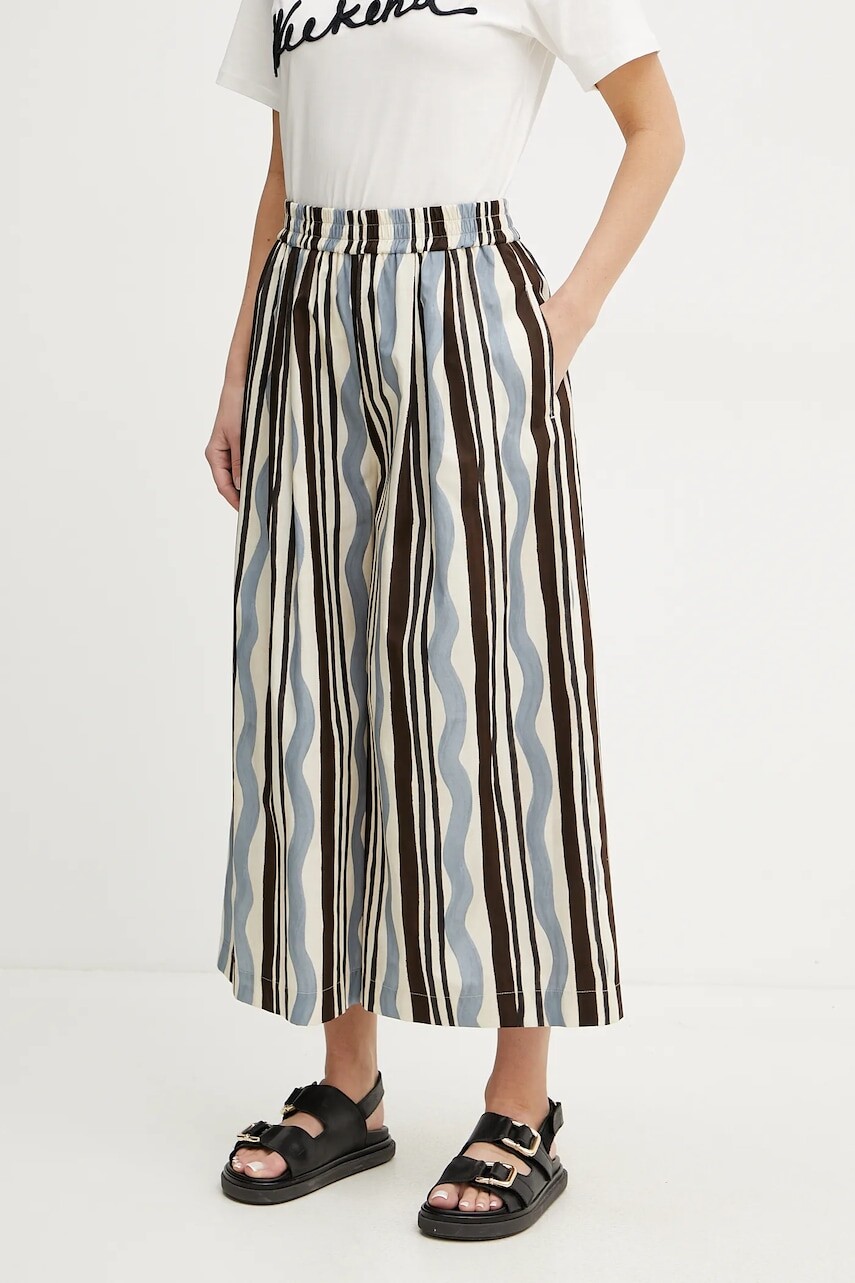 Bavlnené nohavice Weekend Max Mara dámske, béžová farba, široké, vysoký pás, 2515131102600