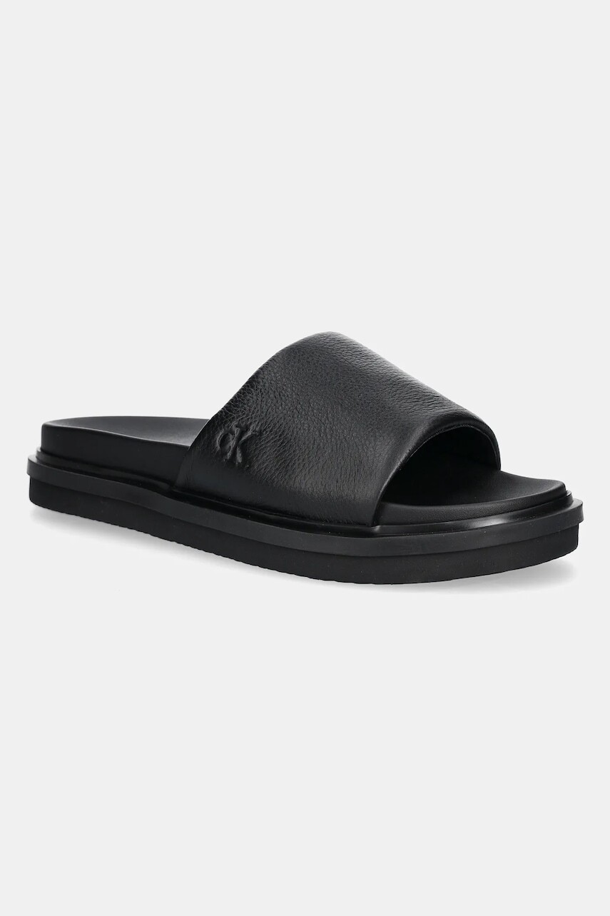 Šľapky Calvin Klein Jeans FLAT MOLDED SLIDE SANDAL LTH pánske, čierna farba, YM0YM01225