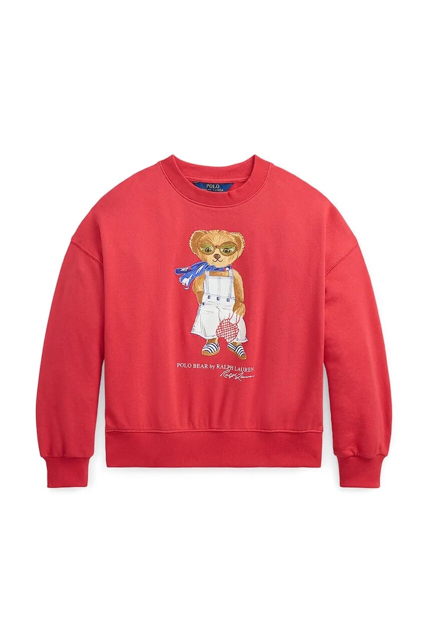 Detská bavlnená mikina Polo Ralph Lauren červená farba, s potlačou, 313965228001