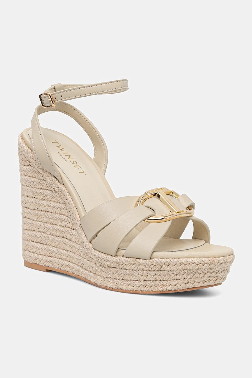 Kožené sandále Twinset béžová farba, 251TGT092