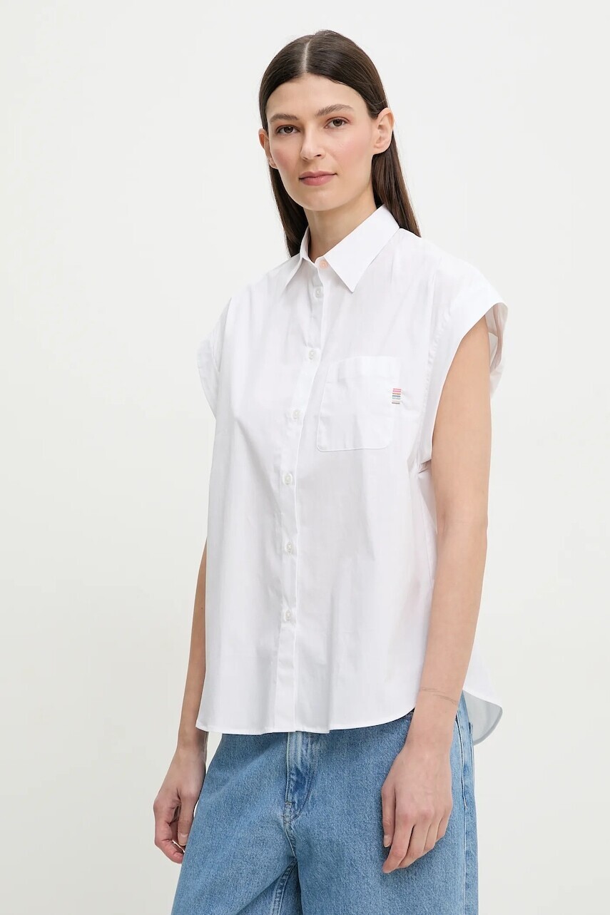 Bavlnená košeľa PS Paul Smith dámska, biela farba, voľný strih, s klasickým golierom, W2R.341B.P21598
