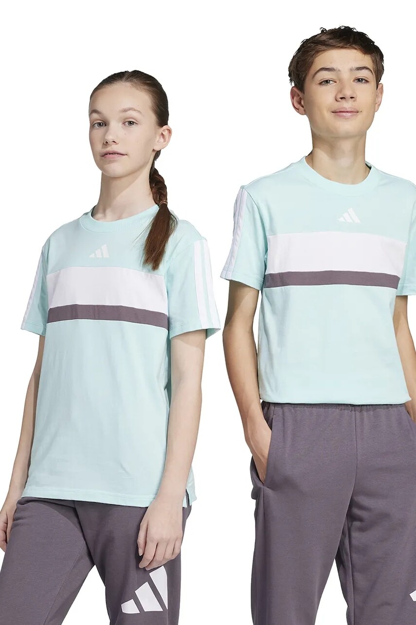 Detské bavlnené tričko adidas tyrkysová farba, vzorované, JC9301