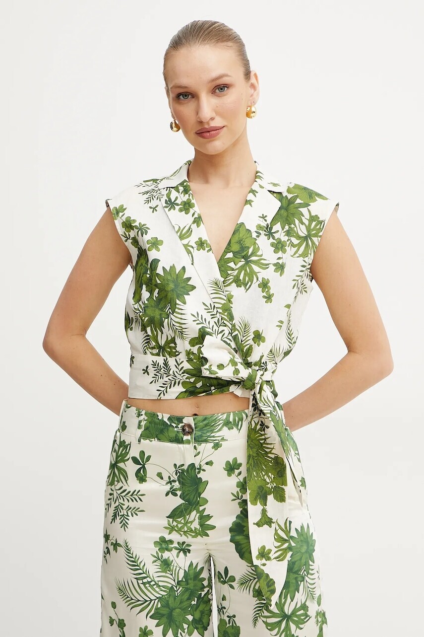 Ľanová blúzka Marella Emme by Marella dámska, béžová farba, vzorovaná, 2515111172200