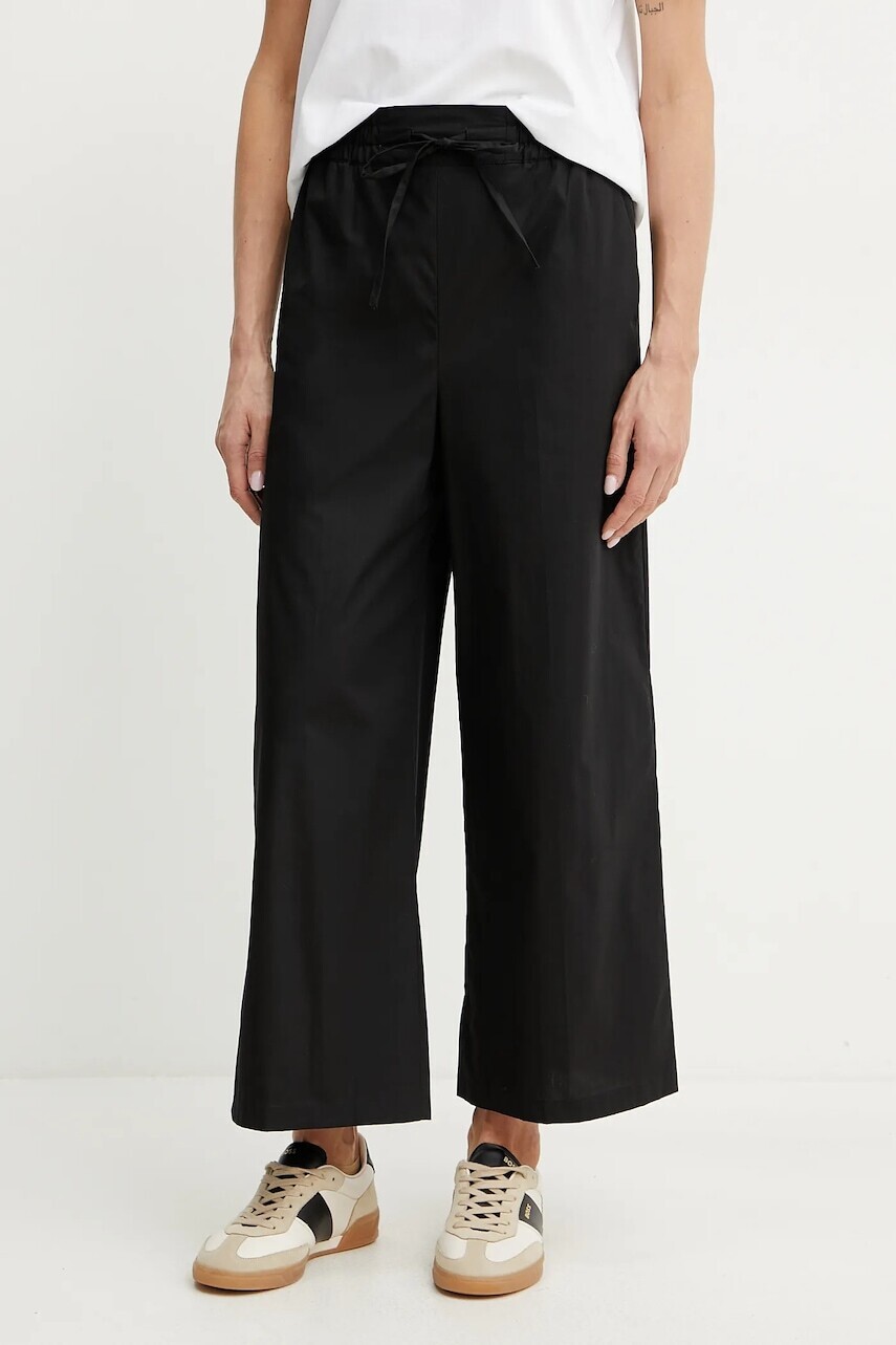 Bavlnené nohavice Marella Emme by Marella dámske, čierna farba, široké, vysoký pás, 2515131082200