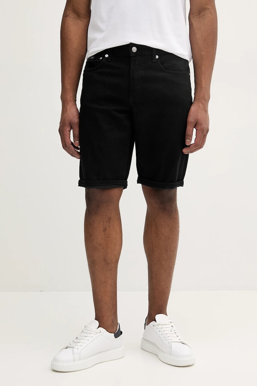 Rifľové krátke nohavice Calvin Klein Jeans pánske, čierna farba, J30J327195