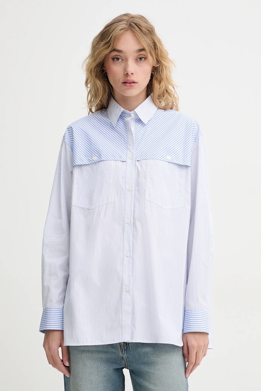 Bavlnená košeľa PS Paul Smith dámska, voľný strih, s klasickým golierom, W2R.363B.P31099