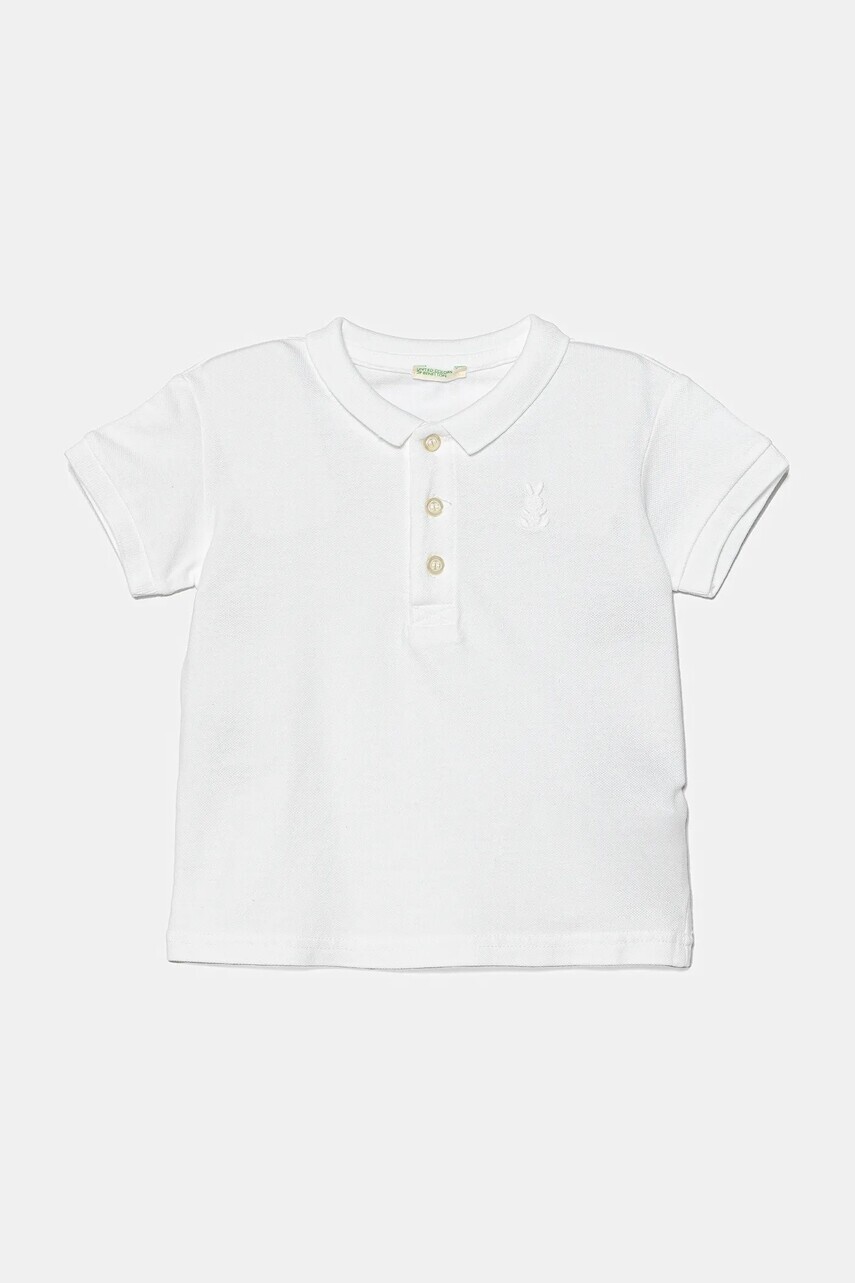 Detské pólo United Colors of Benetton biela farba, jednofarebné, 3WG9A3007